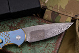 ProTech Custom TR-3 002 Blue/Gold Fish Scale Titanium Automatic Knife 3.5" Damasteel