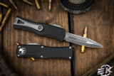 Microtech Hera OTF Automatic Knife Black 3" Dagger Apocalyptic Stonewash Serrated 702-12AP