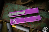  Microtech Ultratech Distressed Violet OTF Knife 3.4" Double Full Serrated 122-D12DVI