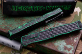 Heretic Knives "Cleric 2" OTF Breakthrough Green Aluminum/Textured Stainless Inlay 4.25" Black Two Tone Black Dagger H020-14A-BRKGRN