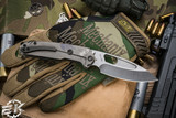 Medford Infraction Folding Knife Tumbled Titanium w/ "Bank Scroll Filigree" 3.6" Tumbled Drop Point