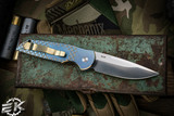 ProTech Custom TR-3 007 Blue/Gold Fish Scale Titanium Automatic Knife 3.5" Satin