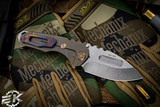 Medford Praetorian Genesis "T" Folding Knife Flamed "Tsunami" Titanium 3.3" Tumbled Drop Point