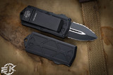 Microtech Exocet Money Clip OTF Knife Cali-Legal 1.9" Dagger Double Full Serrated Black  157-D3T