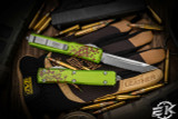 Microtech Ultratech Zombie Tech Green/Red OTF Automatic Knife 3.4" Tanto Stonewash Serrated 123-12Z