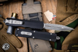 Microtech Dirac Delta OTF Automatic Knife Black Aluminum 3.75" M390 Dagger Stonewash Apocalyptic Serrated 227-12AP