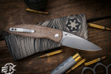 Three Rivers Manufacturing ATOM Folding Knife Burlap Flat Micarta 3.5" Drop Point Stonewash