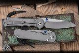 Chris Reeve Knives Large Inkosi Folding Knife Sandblasted Titanium, Blue Accents 3.6" MagnaCut Insingo Stonewash LIN-1022