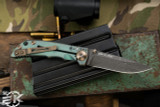 Spartan Blades Harsey Folder "Warthog" Engraved Green Titanium Knife 3.25" Damascus (Preowned)