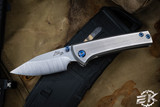 Ramon Chaves Custom Scapegoat Hand Rubbed Titanium, Blue Accents, 3.5" Zero Grind Blade