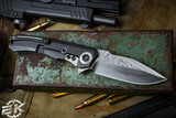 Heretic Knives Custom "Wraith" Flipper Woodgrain Damascus, DLC Titanium Bolster 3.6" Wood Grain San Mai