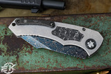 Heretic Knives Custom "Pariah" Auto Titanium Fat Carbon Inlay 4" Vegas Forge Blued Damascus