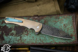 ProTech Malibu Custom Titanium Knife Bronze w/ Abalone Inlays 3.25" Mosaic Damascus Wharncliffe  2023.010