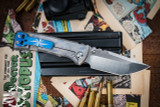 Chaves Knives Ultramar Redencion Street "Topo Pattern" Blue Titanium Folding Knife 3.25" Tanto