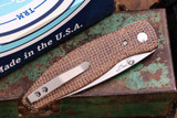 Three Rivers Manufacturing ATOM Folding Knife Diamond Texture Burlap Micarta 3.5" Drop Point Stonewash 