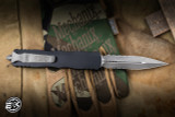 Microtech Dirac Delta OTF Automatic Knife Black Aluminum 3.75" M390 Dagger Stonewash Apocalyptic Part-Serrated 227-11AP
