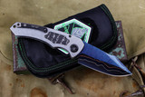 Heretic Knives Custom "Pariah" Auto Titanium Fat Carbon Snakeskin Inlay 4" Baker Forge Auroramai Damascus