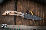 Spartan Blades Custom SHF Harsey Folder Knife "Paisley Orange" Titanium 3.25" Damascus