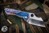 Sergey Rogovets Custom "Rhino" Cracked Blue Titanium 3.5" S45VN Satin W/Lanyard