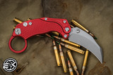Reate EXO-K Karambit Button Lock Knife Red Aluminum 3" Stonewash (Trainer Included)