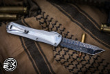 Heretic Knives Custom Manticore X Stainless MOP Inlay 3.7" Tanto Vegas Forge Blued Damascus 