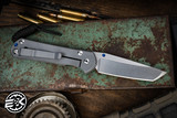 Chris Reeve Knives Small Sebenza 31 Folding Knife Sandblasted Titanium, Blue Accents 3" MagnaCut Tanto Stonewash S31-1010