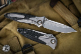Microtech Socom Bravo Mini Manual Folding Knife Titanium/Carbon Fiber 3.4" Tanto Blasted Part Serrated 261M-8CFTI