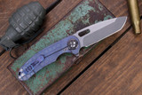 Curtiss Knives F3 Large Spanto Flipper Green Titanium Purple Accents 4" Magnacut Two Tone Stonewash