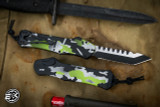 Heretic Knives Hydra V3 Green Camo Aluminum OTF Knife 3.6" Tanto Two-Tone Full Serrated H006-10C-HCAMO