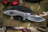 Koenig Knives "Mini Arius" Folding Knife Green Twill Carbon Fiber/Titanium Blasted 3" M390