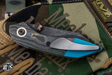 Keanison Knives Custom K9 Pup Camo Carbon Linerlock 3" Damascus 