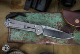 Chris Reeve Knives Small Sebenza 31 Folding Knife Glass Blasted Titanium, Blue Accents 3" MagnaCut Drop Point Polished S31-1016
