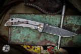 Spartan Blades Custom Harsey Folder Knife Satin Titanium, Bronze HW 3.25" Damascus