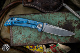 Spartan Blades Custom Harsey Folder Knife Blue "Plague Doctor" Titanium 3.25" Stonewash