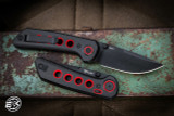 Reate PL-XT Button Lock Folding Knife Black Micarta/Red G10 3" Drop Point PVD