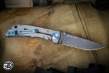 Spartan Blades SHF Custom Harsey Folder Knife Titanium Satin, Blue Accents 3.25" Drop Point Damascus