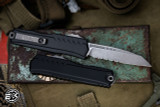  Microtech Cypher II OTF Automatic Knife Black Aluminum 3.5" S/E Apocalyptic Stonewash Serrated 1241-11AP