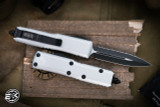 Microtech UTX-85 OTF Automatic Knife Clear Silver 3.1" Dagger Black Serrated 232-3CR