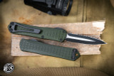 Heretic Knives Manticore S OTF Automatic Knife OD Green Frag 2.6" MagnaCut Dagger Two-Tone Serrated H024F-10C-GRN