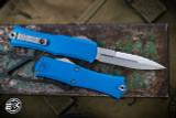 Microtech Hera Mini OTF Automatic Knife Blue 3" Bayonet Stonewash Serrated 1701M-12BL