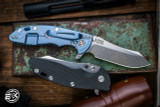 Rick Hinderer Knives XM-18 3.5" Skinner Folding Knife Black G10, Stonewash Blue Titanium