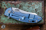 Rick Hinderer Knives XM-18 3.5" Skinner Folding Knife Red G10, Stonewash Blue Titanium