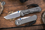 Left Hand-Chris Reeve Knives Small Inkosi Folding Knife Sandblasted Titanium, Blue Accents 2.8" MagnaCut Tanto Stonewash SIN-1043