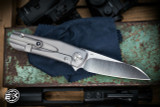 Preowned-Liong Mah Design Hawk Flipper Frame Lock Knife Gray Titanium 3.25" M390 Satin