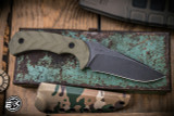 Toor Knives Mullet Fixed Blade Knife Textured Covert Green G10 4.0" Drop Point Blackwash