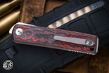 Reate Knives Bushido Front Flipper Liner Lock Knife Lava Flow Dark Carbon Fiber 2.8" M390 Hand Rubbed