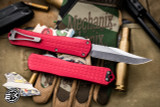 Heretic Knives Manticore X OTF Knife Red Grenade Grip 3.75" Bowie Stonewash H030BF-2A-RED