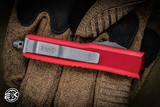 Preowned-Microtech UTX-85 Red OTF 3" Dagger Stonewash Apocalyptic Serrated 232-12APRD