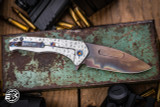 Medford Praetorian Slim Flipper Folding Knife Silver "Falling Leaf" Sculpted Titanium 3.3" Vulcan Drop Point