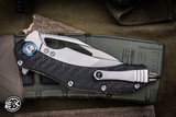 PREOWNED-Microtech Matrix Manual Folding Knife Carbon Fiber Blue Accents 3.7" Hand Rubbed 165C-4CFTI